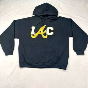GILDAN BLACK AND YELLOW AIC COTTON BLEND LONG SLEEVE PULLOVER HOODIE SIZE LARGE